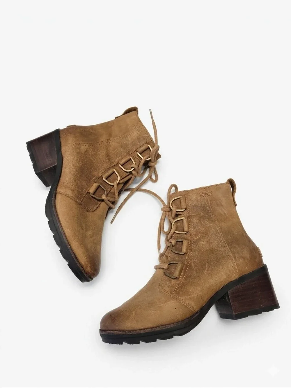 Sorel Womens Cate Boot Size 7 Waterproof Brown Leather Lace Up Block Heel Bootie
